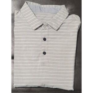 Lululemon Men's Gray Striped Polo Evolution Performance Stretch‎ Fit Size Large